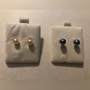 Two pairs of Freshwater pearl earrings pink and black